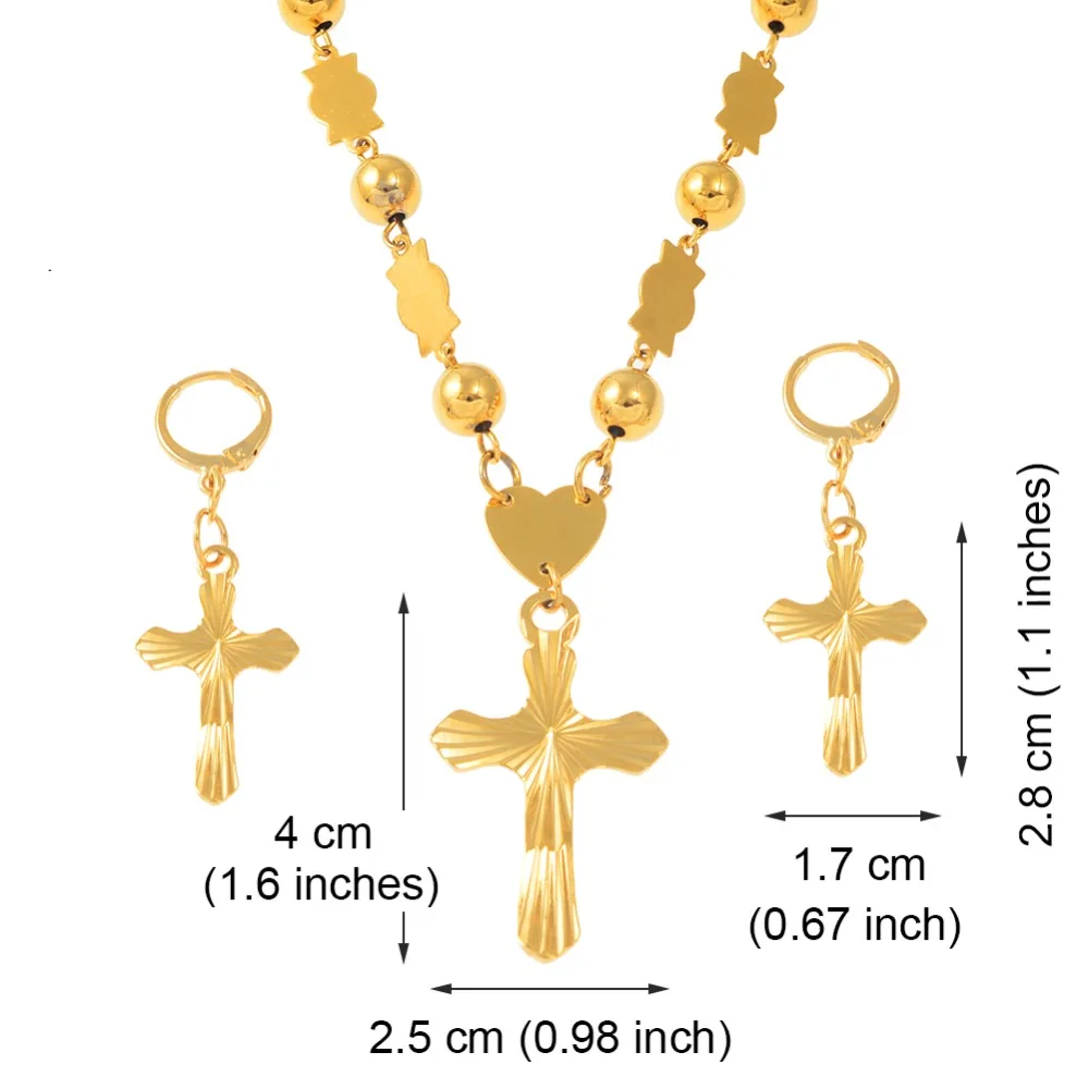 Anniyo Cross Pendant With Bead Chain Necklaces Earrings for Women Mother Micronesia Pohnpei Marshall Chuuk Jewelry Sets #171406