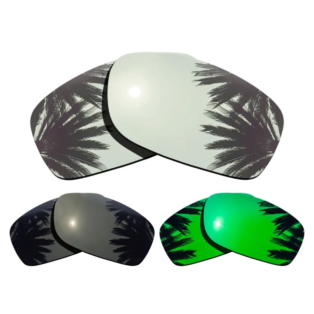 

(Silver Mirrored+Black+Green Mirrored Coating) 3-Pairs Polarized Replacement Lenses for Fives Squared 100% UVA & UVB Protection