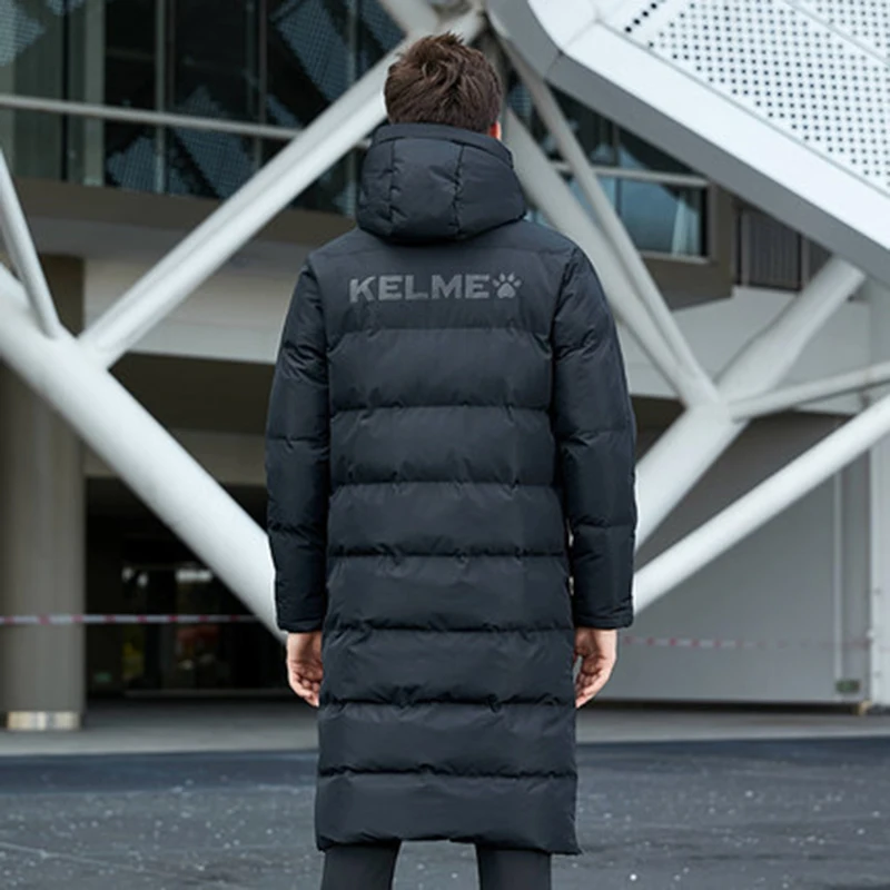 KELME Men Winter Jacket Long Solid Sports Training Coat Male Overcoat Outrwear Warm Cotton Padded Winter Coat Women 8261MF1014