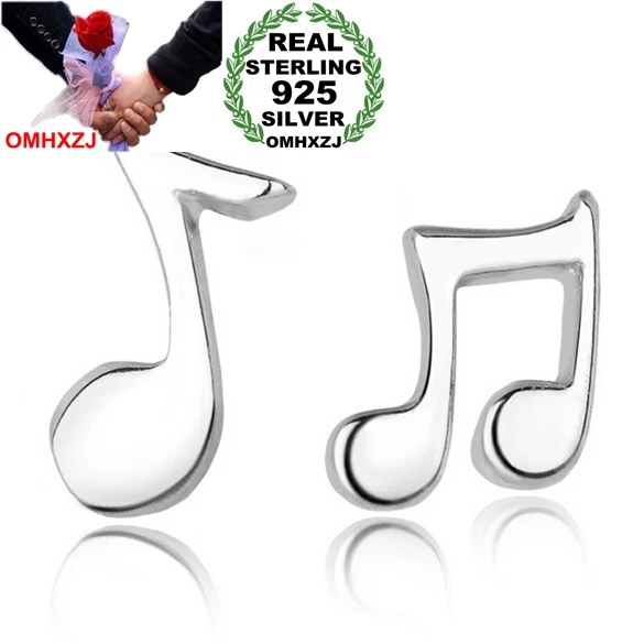 

OMHXZJ WHOLESALE OL Fashion girl woman jewelry music symbol REAL S 925 STERLING SILVER STUD EARRINGS YS84