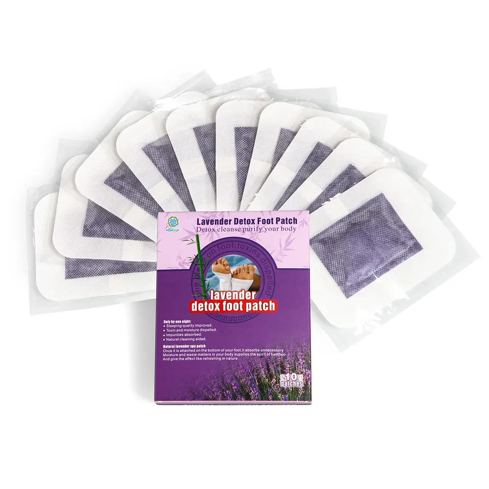 Kongdyデトックスフットパッチ 10 ピース/箱ラベンダーエッセンシャルオイル竹酢デトックスフットパッチスリム粘着パッド削除毒素石膏