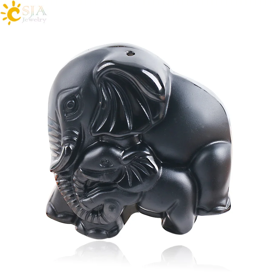CSAlbaneGem Stone Black Obsidian Buddha Pendant for Men, Elephant Sculpted, Dragon Amulet, Lucky Reiki Healing Chakra Jewelry, E619