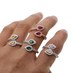 multicolored CZ drop rings silver color adjustable size ring for womens red green stones female little dainty opening ring