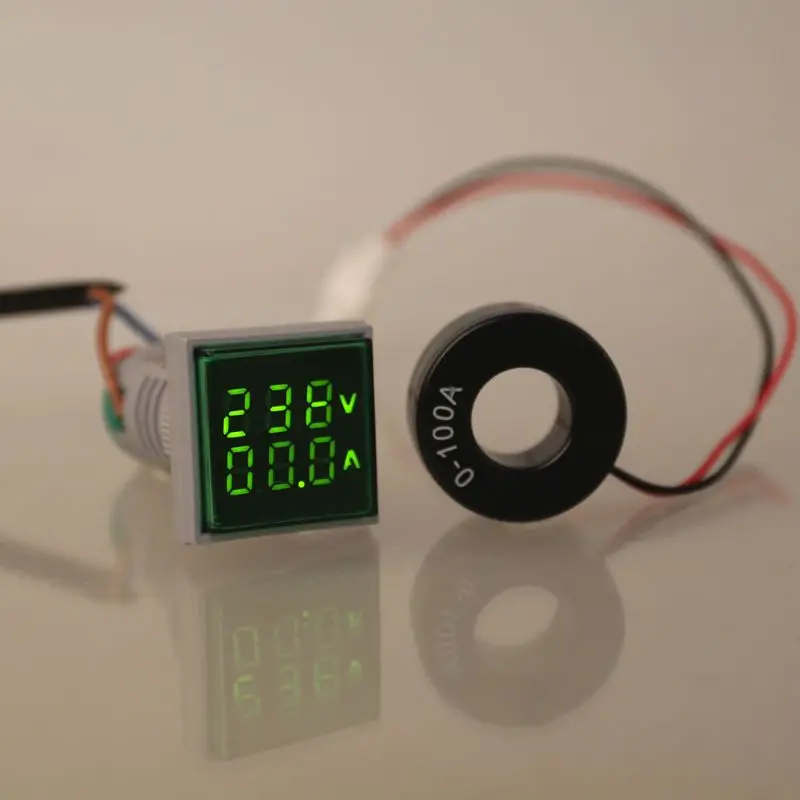 Square LED Digital Dual Display Voltmeter & Ammeter Voltage Gauge Current Meter AC 60-500V 0-100A -KB