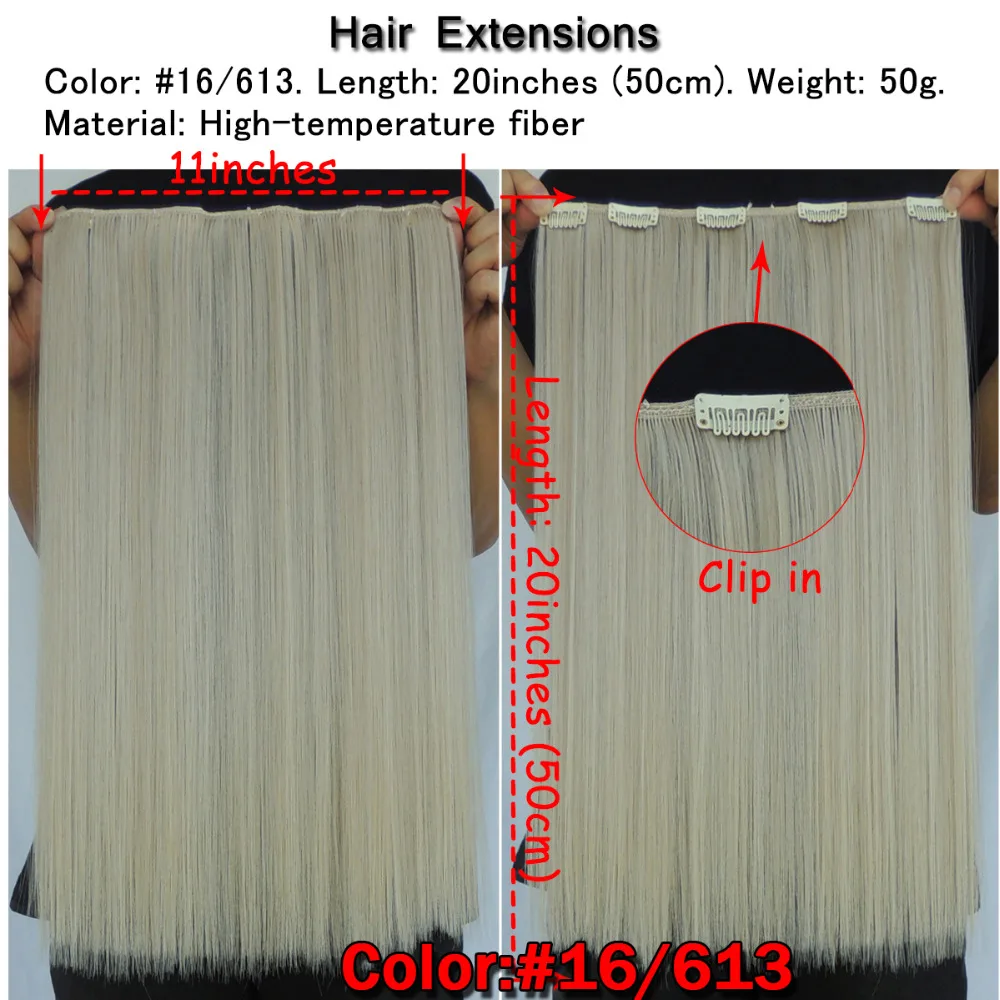 Xi.rocks WJLZ5050/16/613# 2Piece/Lot  Synthetic Clip in Hair Extension Clips Extensions wig Straight Hairpiece Mixed Color Blond