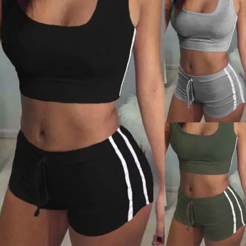 2 szt. Damski komplet garniturów usztywniany biustonosz top bez rękawów spodenki do biegania Fitness Running Slim Gym Streetwear dwa kawałki znosić