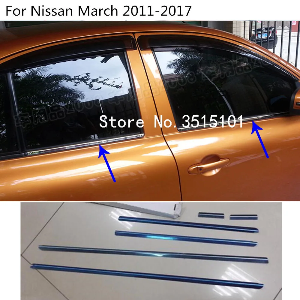 Car Stainless Steel Side Door Trim Strip Molding Stream Lamp Panel Bumper For Nissan March 2011 2012 2013 2014 2015 2016 2017