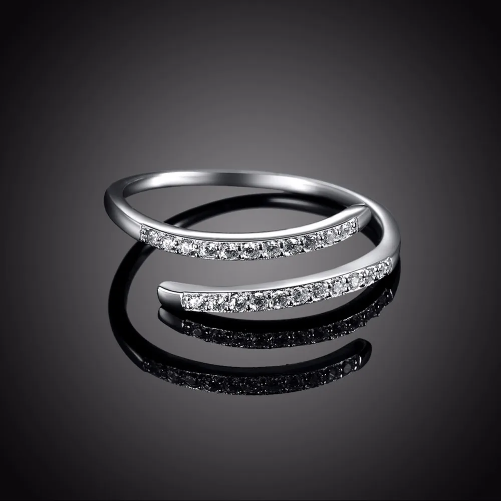 Women Fine Jewelry Pure Sterling Silver  Micro Diamond Open Rings Wedding Engagement Finger Ring Accessory Fast Shipping