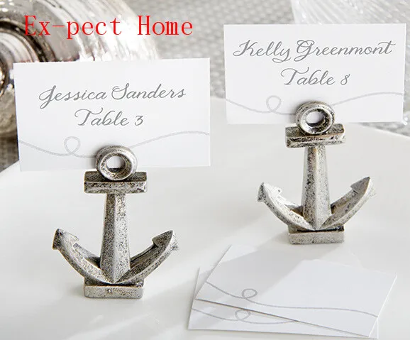 

100pcs/lot Wedding decoration Vintage Silver "Nautical" Anchor Place name photo Card Message card holder