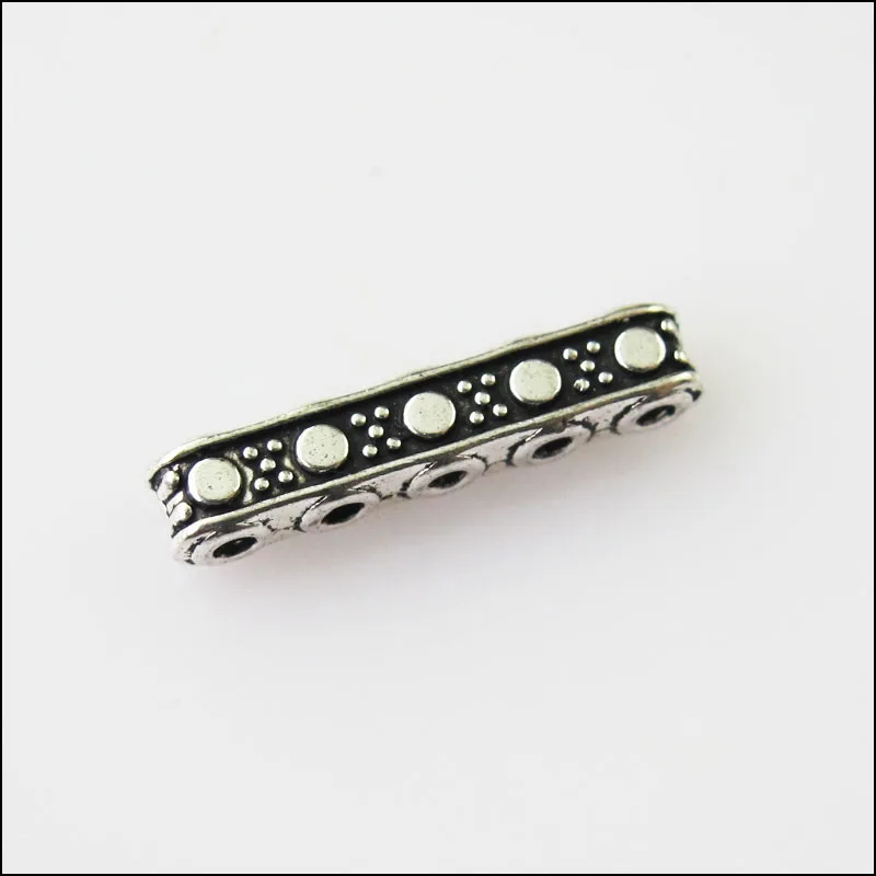 30Pcs Antiqued Silver Color 5-5Holes Spacer Beads Bars Charms Connectors 3.5x17mm