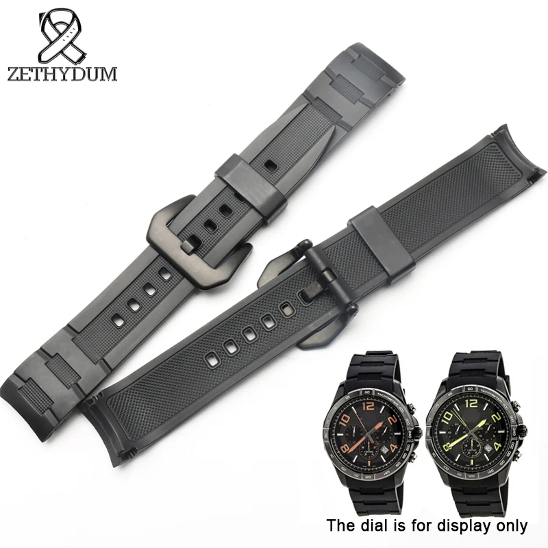 Rubber bracelet silicone resin watch strap 22mm waterproof watchband black Arc mouth for Casio EFR-516PB/EFR-516 watch band