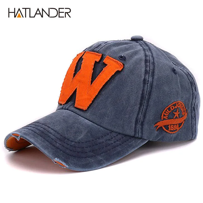 Hatlander cotton letter W Baseball Cap retro outdoor sports caps women bone gorras curved fitted washed vintage dad hats for men