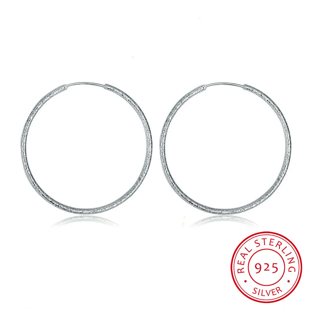 100% Sterling Silver 925 Earrings Popular Fine Jewelry Single Circle Frosted Hoop Earring Lady Top Temperament Gift