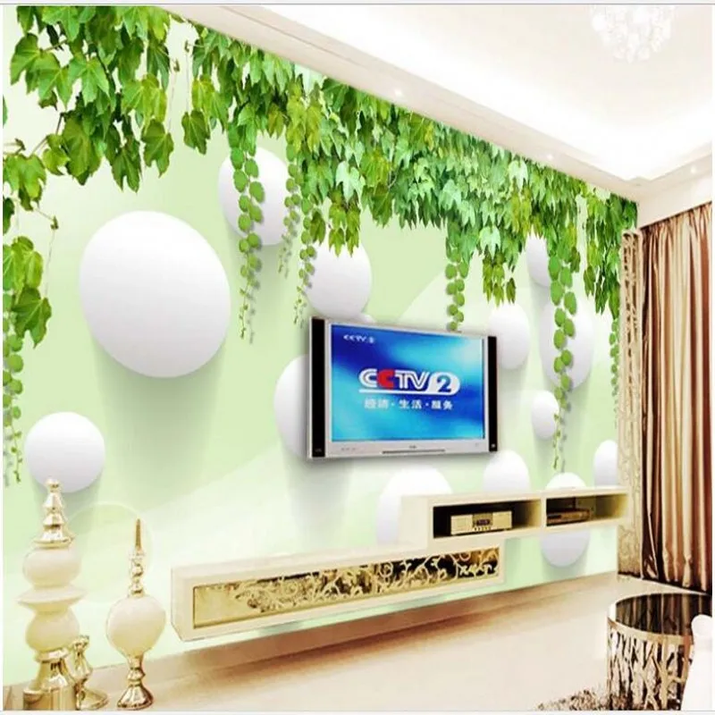 

wellyu Custom large - scale murals green leaf flower vine 3D ball TV background wall non - woven wallpaper papel de parede