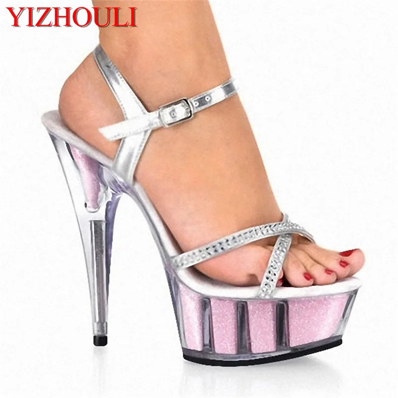 Promotion 15cm women fashion pink flowers for wedding shoes 2015 classic Platforms shoes 6 inch Crystal shoes