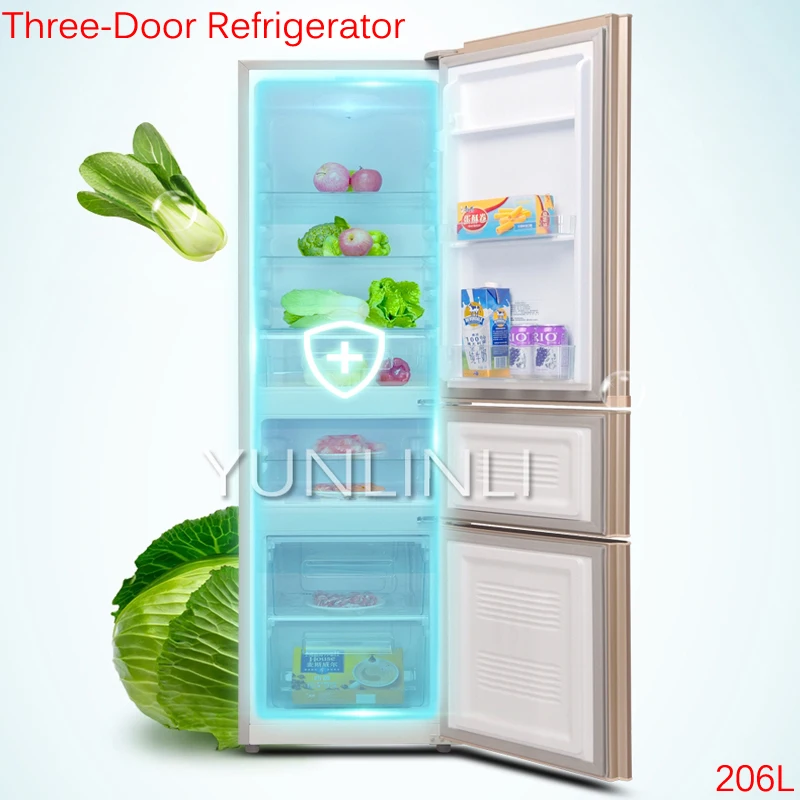 206L Three-Door Refrigerator Household Cold Storage & Freezing Refrigerator Direct Cooling Refrigerator