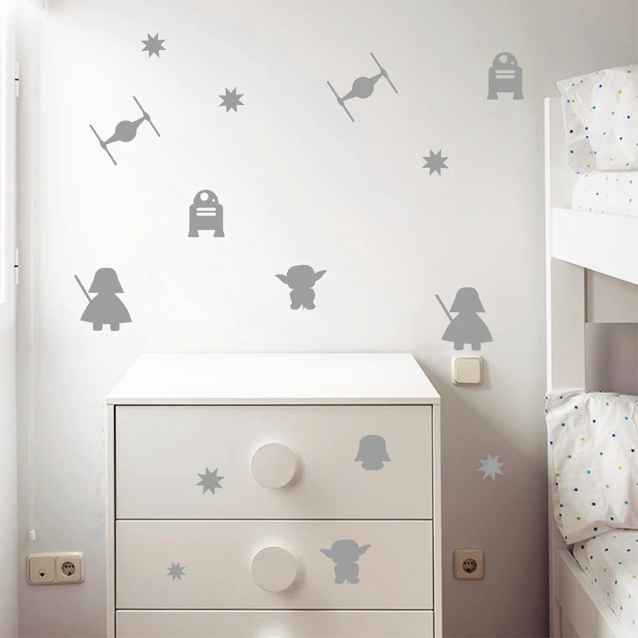 Cartoon Science Fiction Vinyl Wall Stickers , Death Star Vader Robot Mural Art Vinyl Decal For Kids Room Decoration