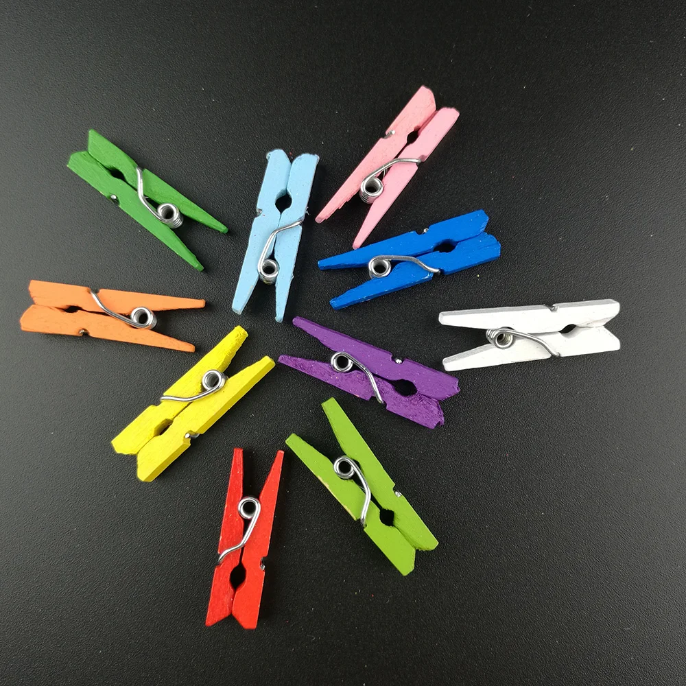 25MM 100PCS Wood Clothespin Clips Note Pegs Mixed for Photo Paper Clothes Mini Clothespin Craft Clips Party Decoration Clothes