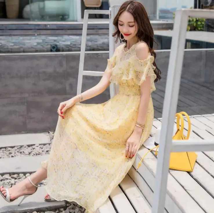 Floral Chiffon dress summer New product Korean version fashion Big dress Bohemian dress Beach dress