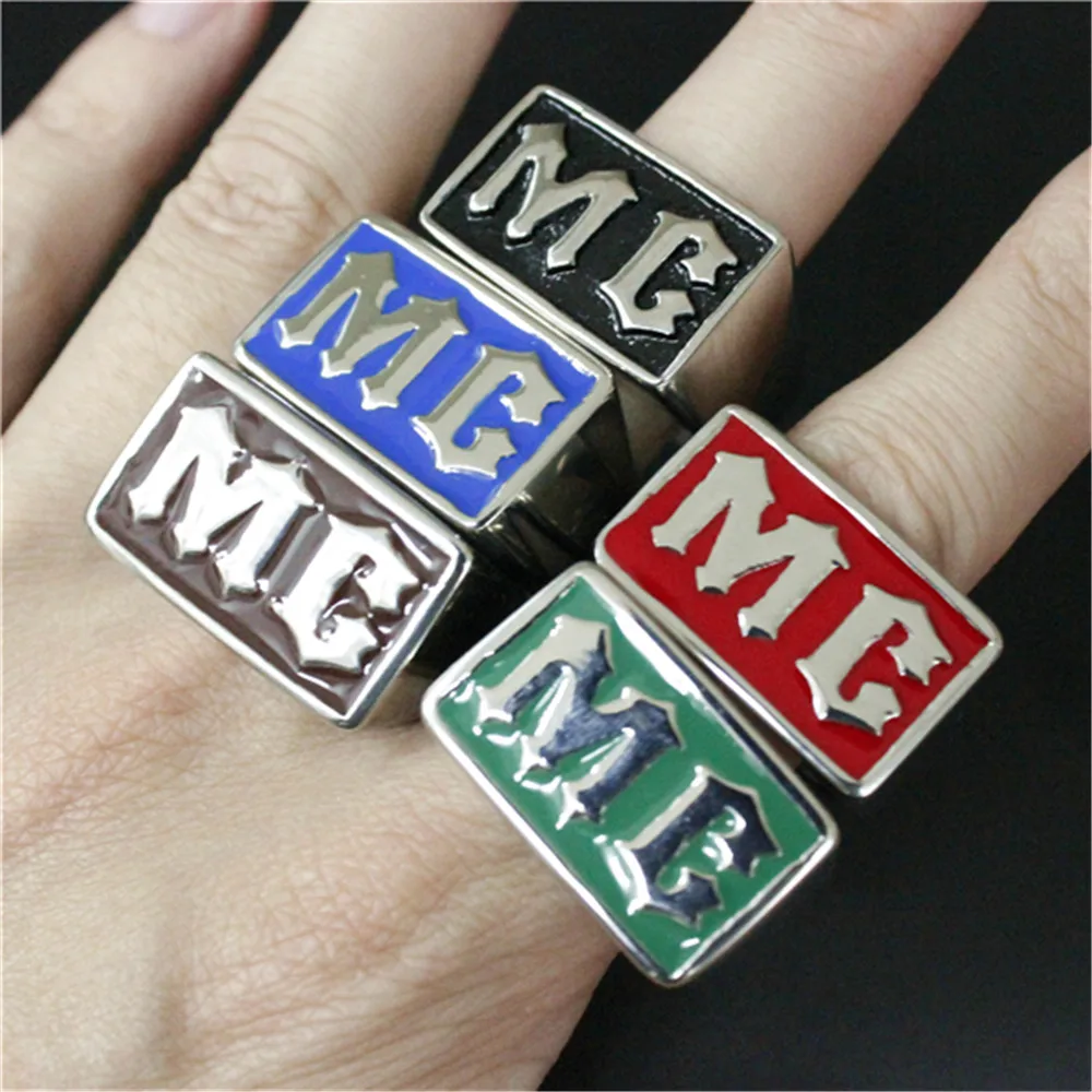 Support DropshipNewest 5 Color Biker MC Ring 316L Stainless Steel Jewelry Personal Design Glue Men Boys Biker Style Ring