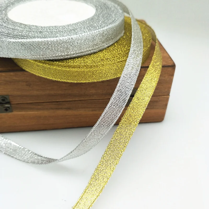 25 Yard 10mm Oro/Argento Del Nastro Del Organza Sparkle Nastro di Tessuto Per La Festa Di Natale, Regalo di Compleanno di Avvolgimento, 5BB5528