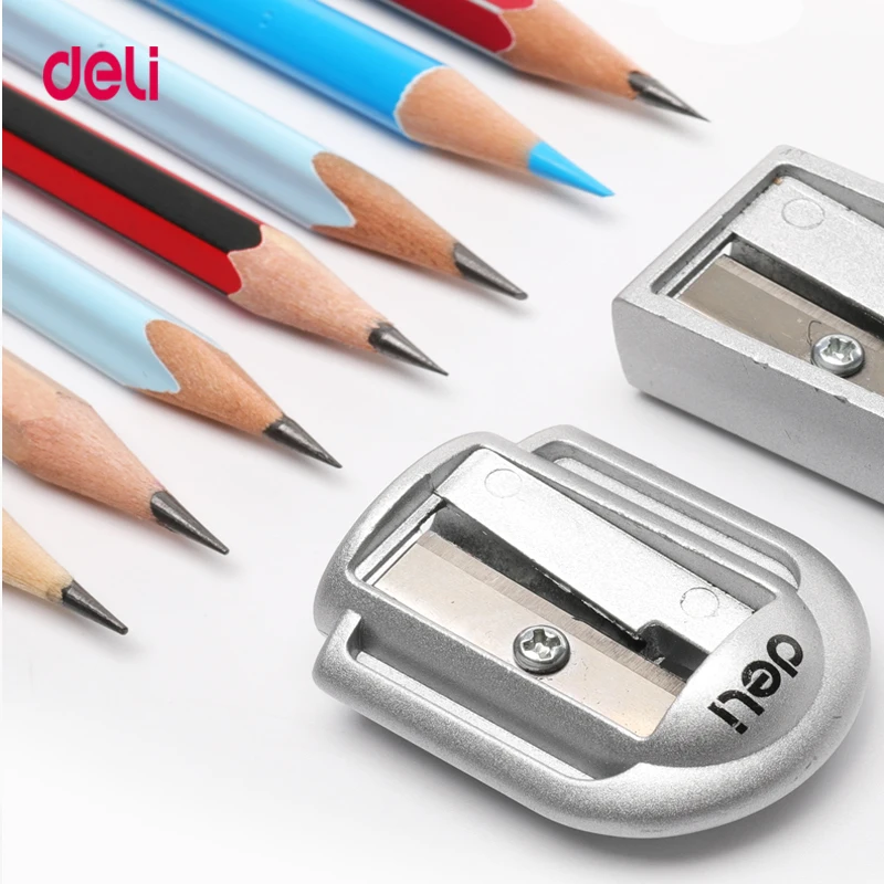 Deli Zinc Alloy Pencil Sharpener Silver Metal Sharpener School Office Sharpener Stationery Supplies