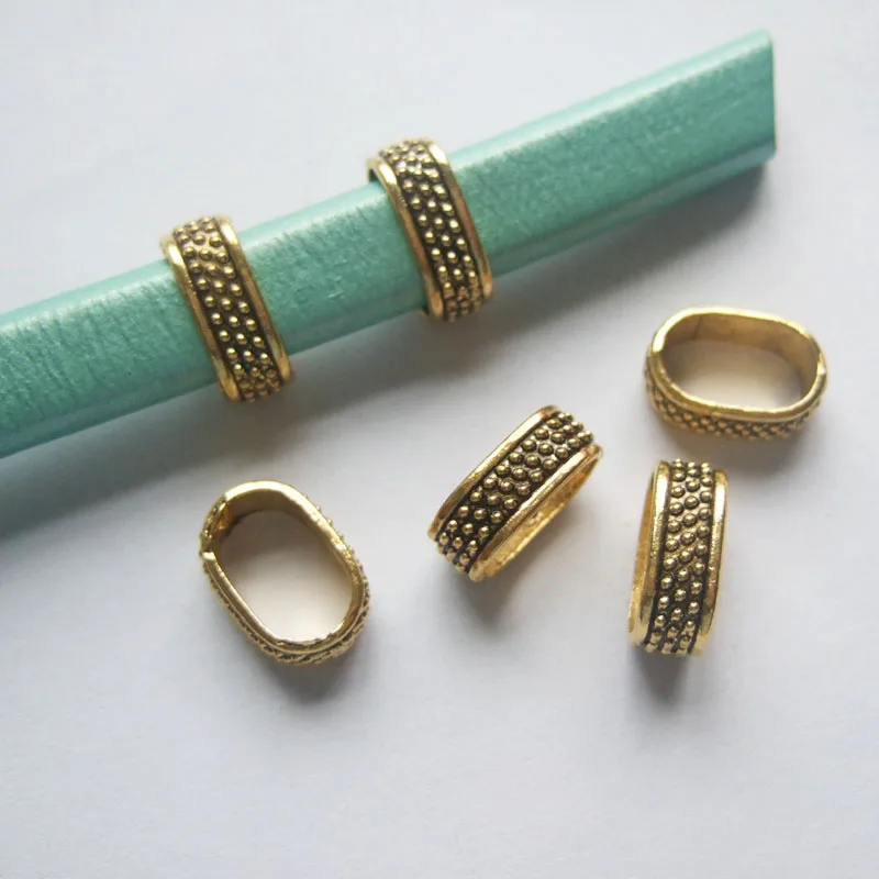 20pcs Antique Gold Tone Dots Slider Spacers Beads For 11*6.5mm Licorice Leather Cord Jewelry Findings Bracelet Making