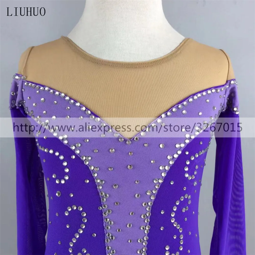 LIUHUO Women Aldult Girl Customize Costume Performance Competition Leotard Ice Figure Skating Dress Roller Dance Kid Purple Teen