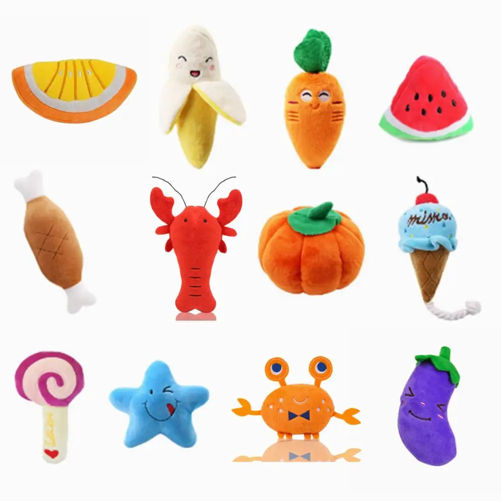 

1pc Plush Dog Toys Squeaky Bone Ice Cream Carrot Puppy Chew Toy Interactive Cat Toys Pet Dog Sound Toys For Small Dogs