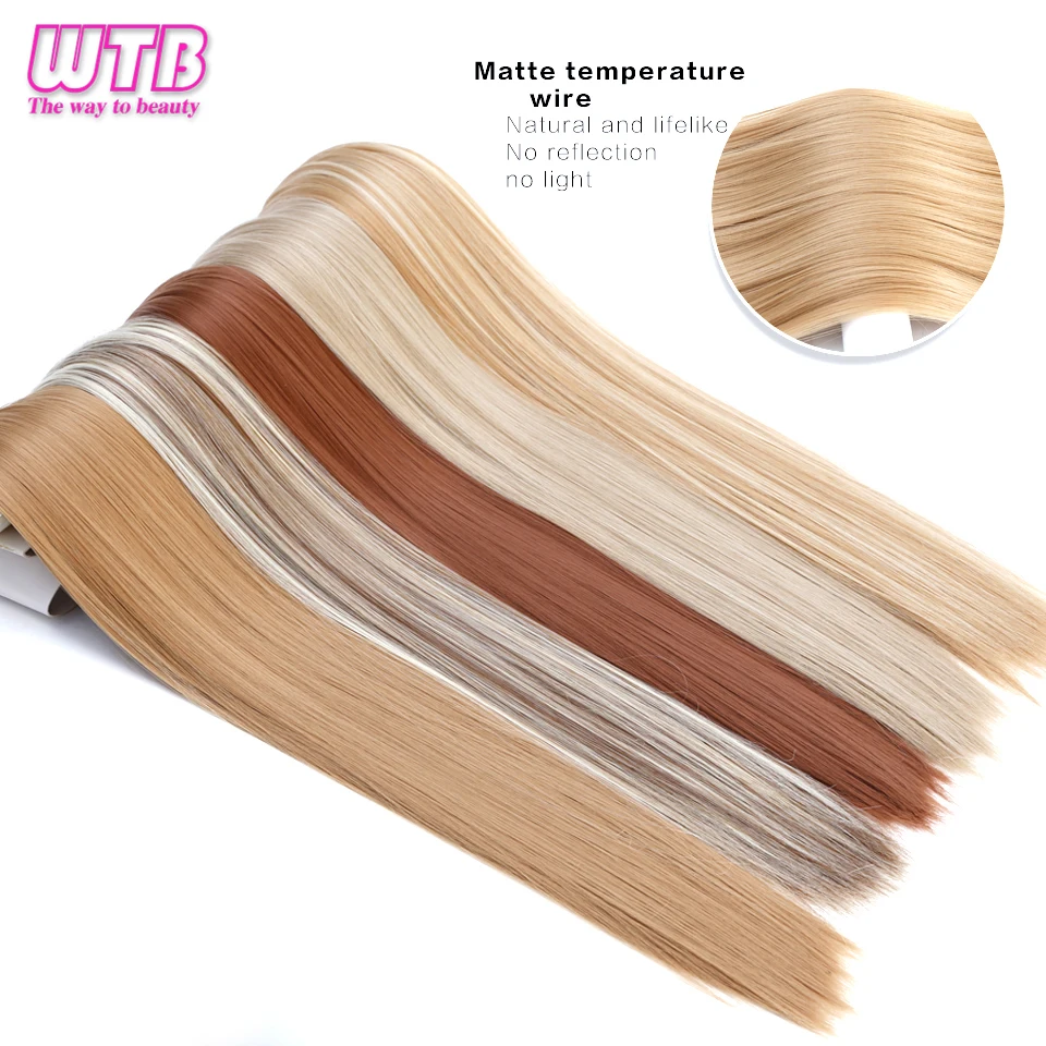 WTB Synthetic Long Hairpiece 5 Clips/piece Long Straight Hair Extension 24 Inch  Long High Temperatrue Fiber Fake Hair for Women