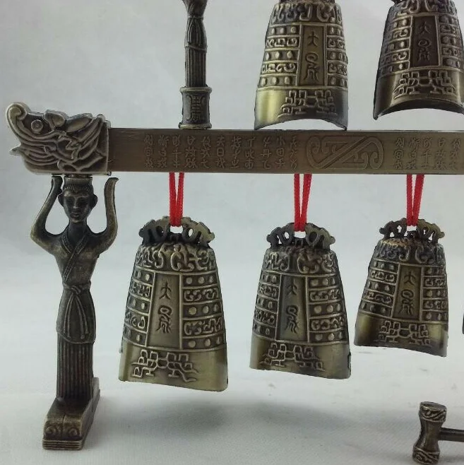 Traditional Chinese Musical Instrument Bian Zhong Antique Craft Ornament Bell Bronze Decorative Double Layer