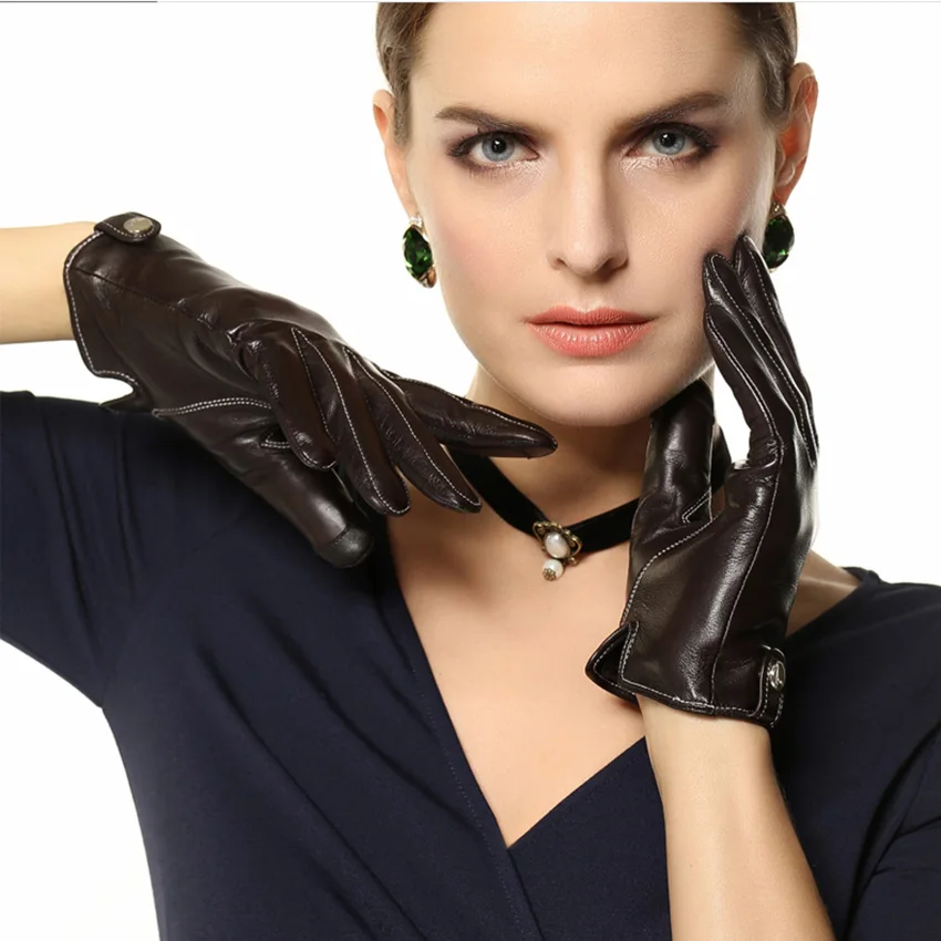 Women Touchscreen Gloves Fashion Real Genuine Leather Winter Plus Velvet Driving Glove Promotion Free Shipping EL033PN1