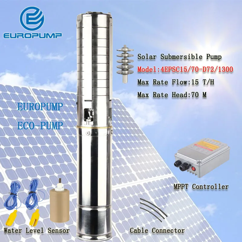 

EUROPUMP MODEL(4EPSC15/70-D72/1300) New design 4inch brushless high quality max 15T/H submersible deep well dc solar water pump