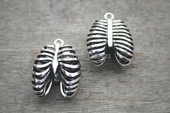 

2pcs--Ribcage Charms, Antique Tibetan Silver Tone 3D Large Ri bcage charms pendants 40x30mm