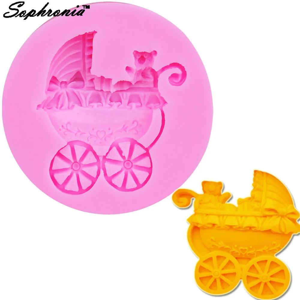 Baby Shower Bear Stroller Silicone Mold For Sweets Chocolate Mould Cookie Molds Bread Formas Pastry Baking Stuff Accessory