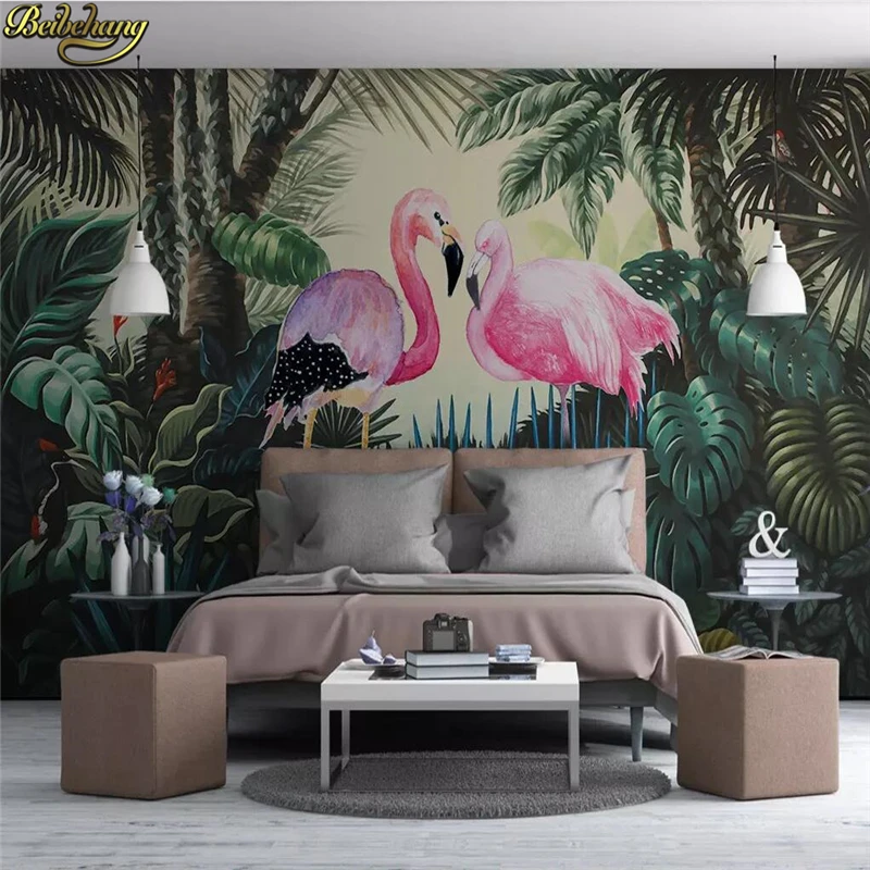 Custom Medieval wall stickers tropical rainforest flamingo wall papers home decor photo mural art 3D wallpapers for living room