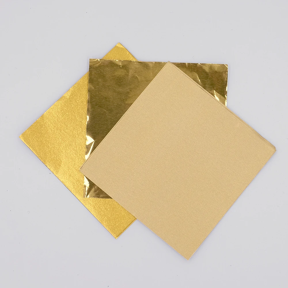 Gold Aluminium Foil Wrap Paper Handmade Chocolate Candy Cheese Wrapping Paper Sheets Glossy Emboss Line Wrinkle