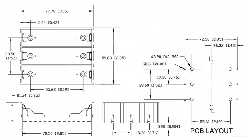 18650 Battery Holder With Pin 3 Slot 18650 Battery Storage Box 18650 Box Case For 3*18650 3.7V-11.1V Black 6 Pins DIY