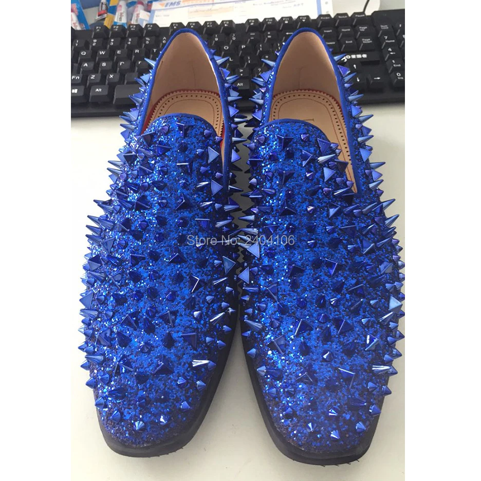 Fashion 2019 Men Shoes Casual Glitter Black Red Blue Green Silver Gold Spiked Mens Loafers Slip On Flats Prom Wedding Shoes Man