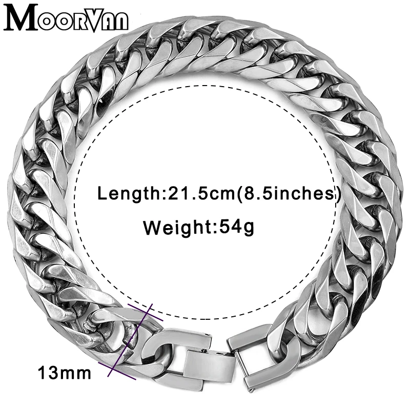 Moorvan Stainless Steel bracelets for men cuban chain Link Jewelry ROCK Hip Hop 2023 Male Jewelry 21.5cm 13mm VB717