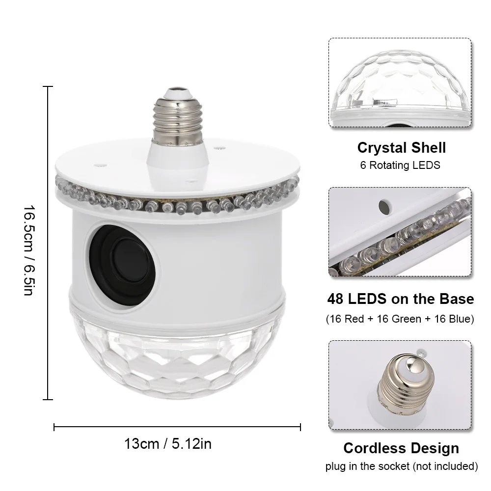 E27 Mini RGB Stage Light Sound Actived Auto Rotating Magic Disco Ball DJ Light LED Stage Effect Lighting Six Mode