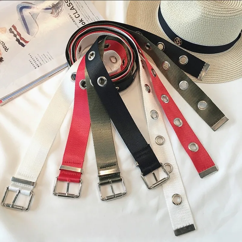 ロング人格デザインホットカジュアルリングブラックメタルベルト女子学生ジーンズキャンバスウエストベルト潮銀ピンバックル男性女性