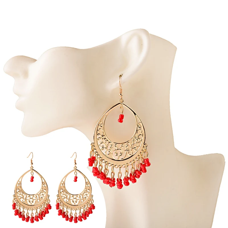 Classic Gold Color Water Drop Carved Flower Dangle Earrings For Women Indian Jewelry Retro Tassel Earrings Jhumka Earrings 2022