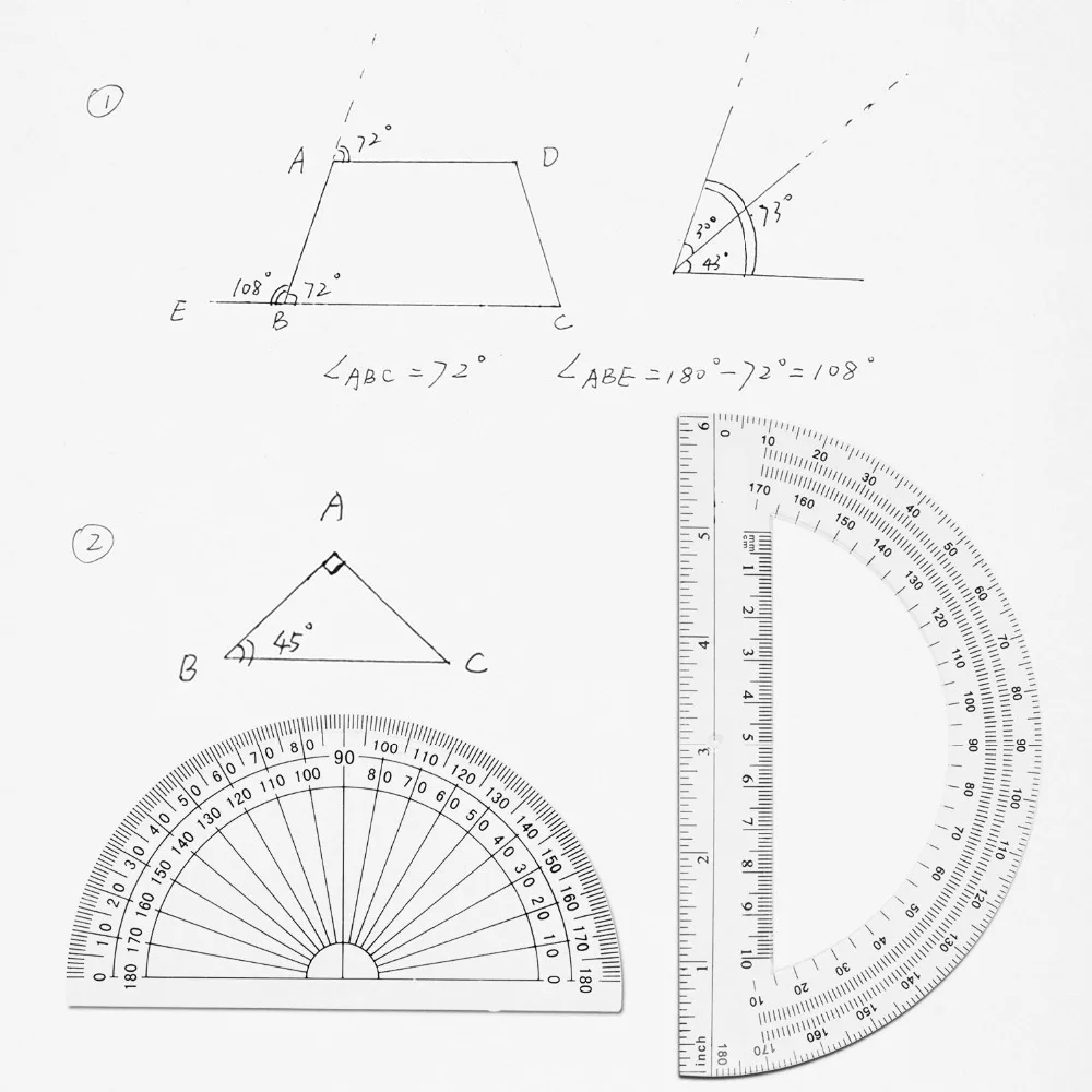 Plastic Protractor 180 Degree, 4 Inch and 6 Inch, Clear, 2 Pieces