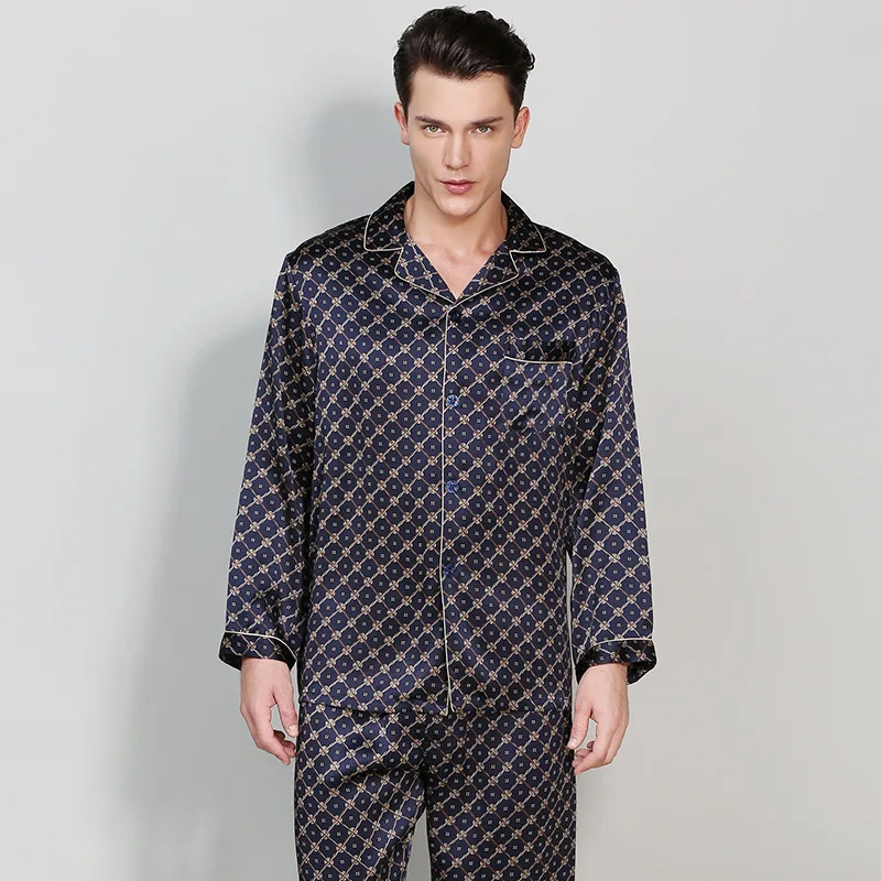 16 momme Elegant male 100% silk pajamas sets mens Long sleeve fashion sleepwear noble simple mulberry silk men pyjamas T9016