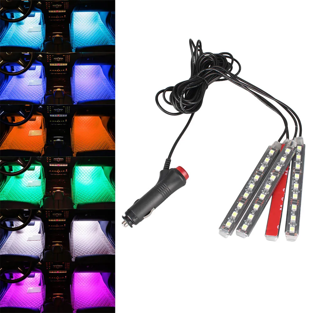 Car RGB 9 LED Strip Light LED Strip Lights Colors Car Styling Decorative Atmosphere Lamps Car Interior Light 12V