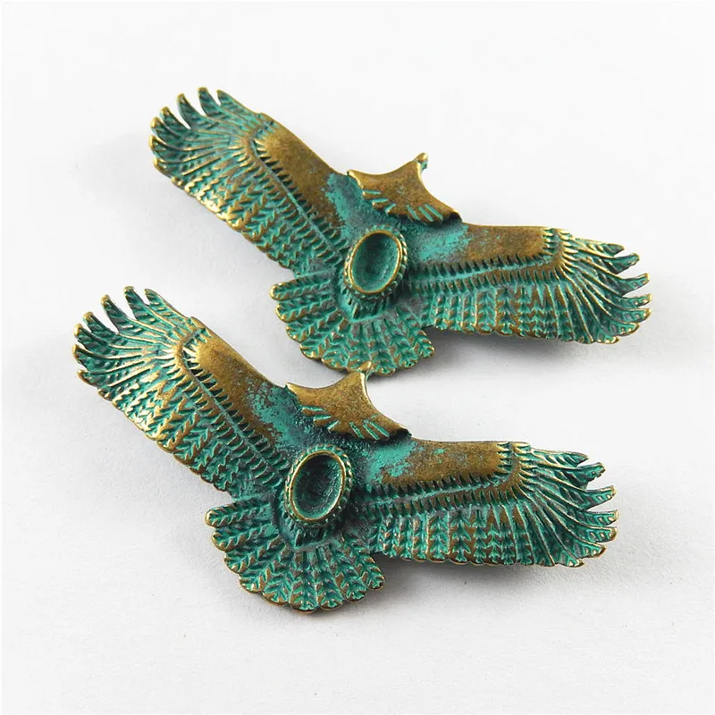 Julie Wang 5PCS Antique Green Bronze Charms Simulated Animal Flying Eagle Hanging Pendants Earring Necklace Accessories