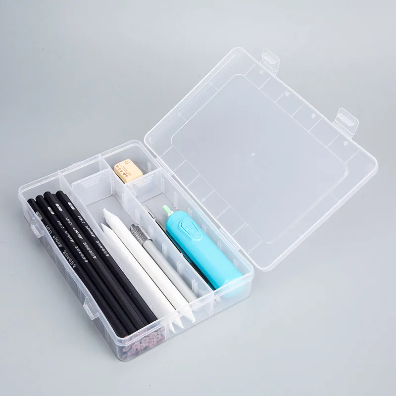 Sketch Pencil Case Simple Plastic Tool Box Artistic Supplies Storage Box Transparent Stationery Case Free space switching