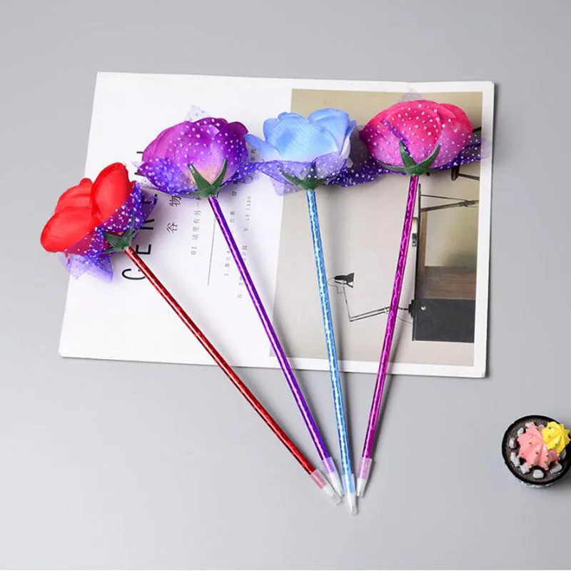 1pc Rose Flower Shape Ballpoint Magical Pen Cute Lover Girls Students Stationery 0.5mm Blue Ball Pen Office School Supplies