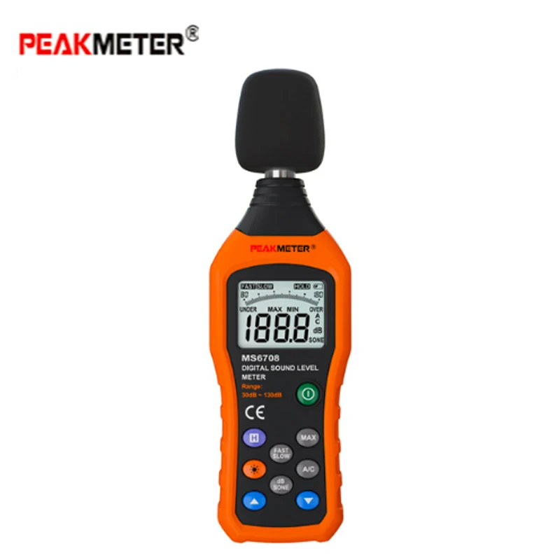 

PEAKMETER PM6708 30dB~130dB LCD Digital Display Audio Decibel Sound Noise Meter dB Meter Measuring Logger Tester